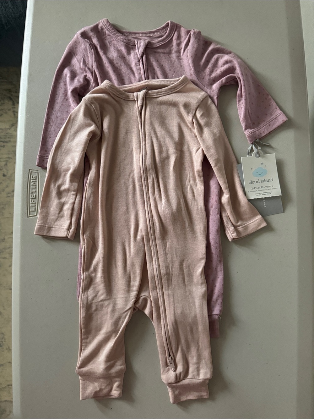 cloud island Pink and Mauve Zip-Front Baby Footies Set